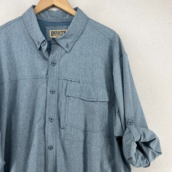 DULUTH TRADING Shirt Mens XLT Tall Stripe Button Up Vented Roll Tab Sleeve Blue - Picture 1 of 16